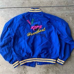 LVintage satin bomber embroidered gymnastics jacket. Kips heartbeat.